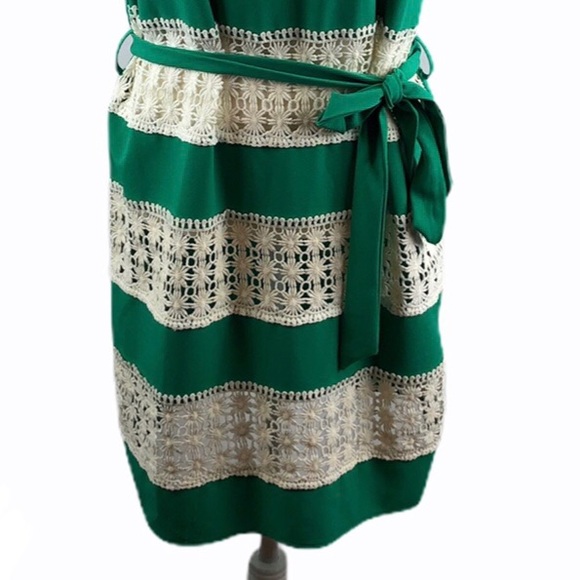 C. Luce Green Crochet Lace Panel Belted Dress - Picture 3 of 8
